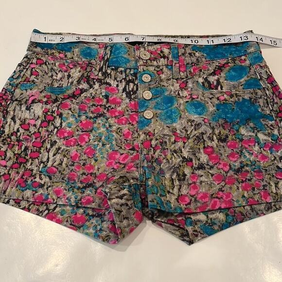 7 For All Mankind Multi-colored Floral Denim Mid Rise Shorts Size 26 - Picture 4 of 16